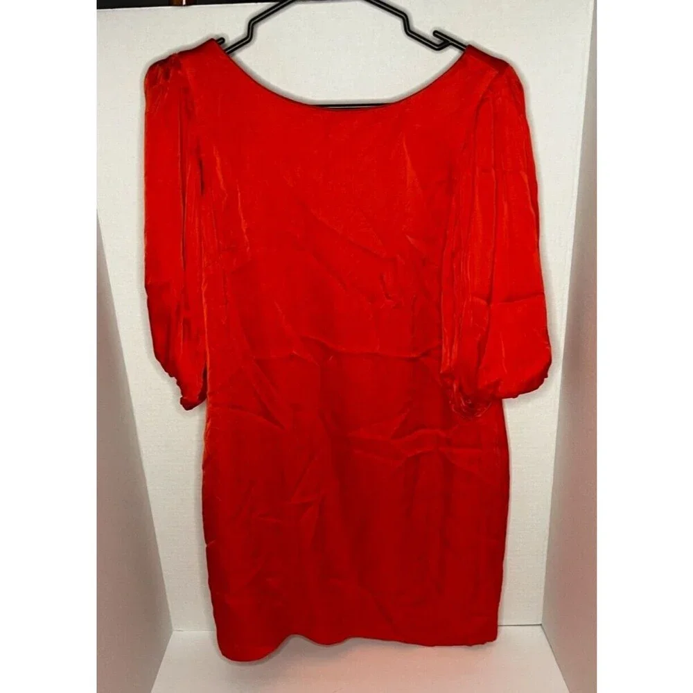 Antonio Melani Shirt Dress Women Size 4 Red Half Sleeve Short Length V-Neck - Picture 2 of 6